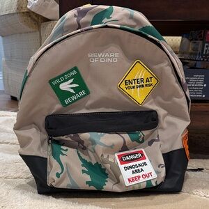 Zara Beige and Green Dinosaur Camouflage Backpack with Patches